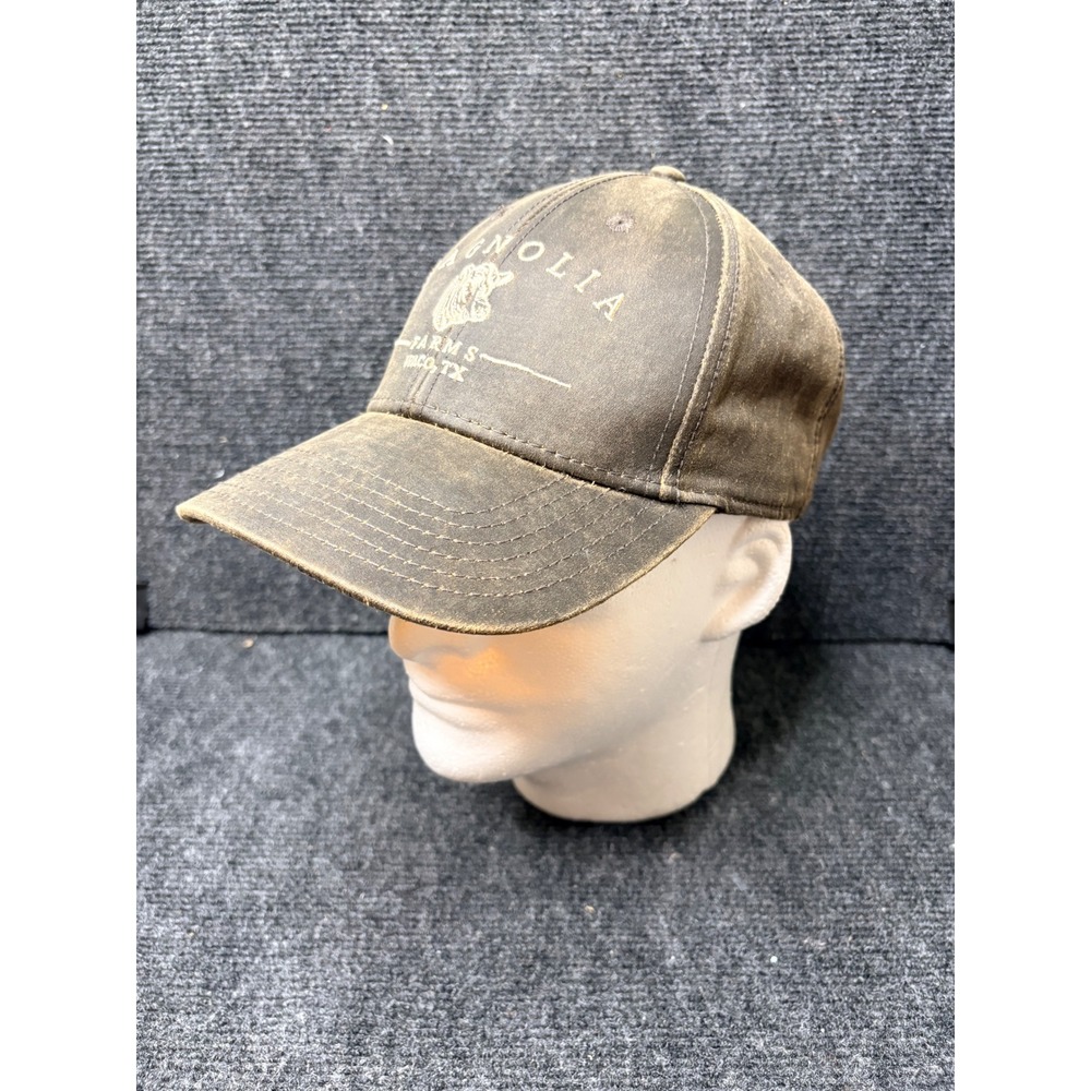 Magnolia Farms Waco TX Brown Waxed Look Pig Logo Baseball Cap Hat 19-1132 OSFM